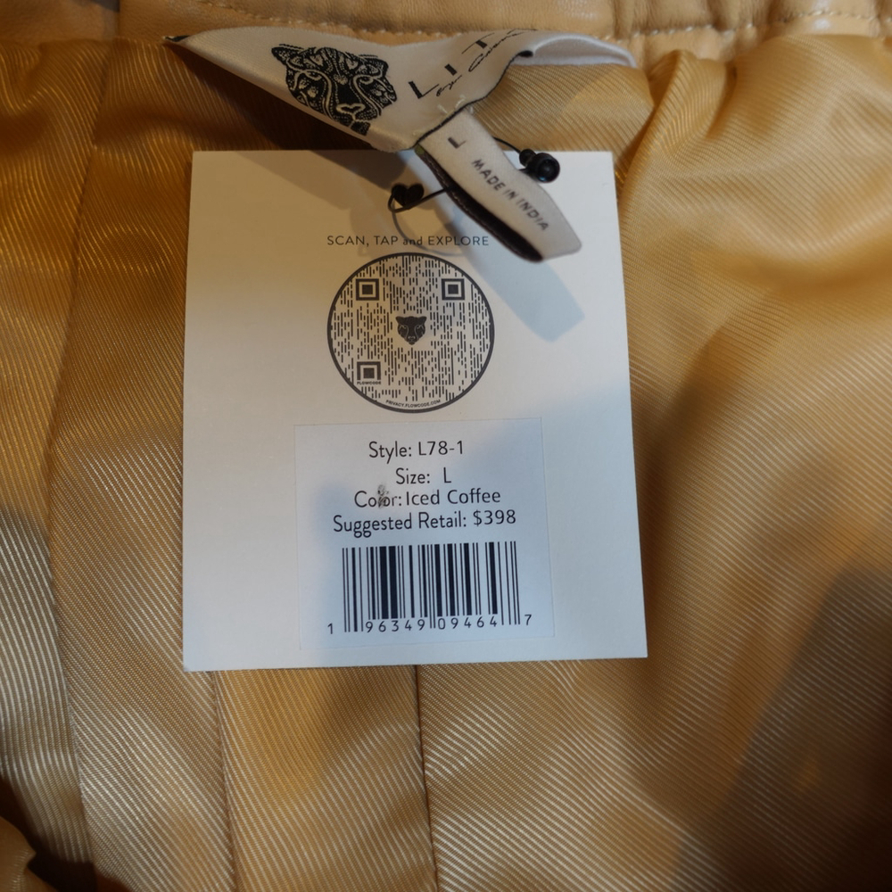 Women’s Faux Leather Drawstring Shorts - Tan - Picture 4 of 7